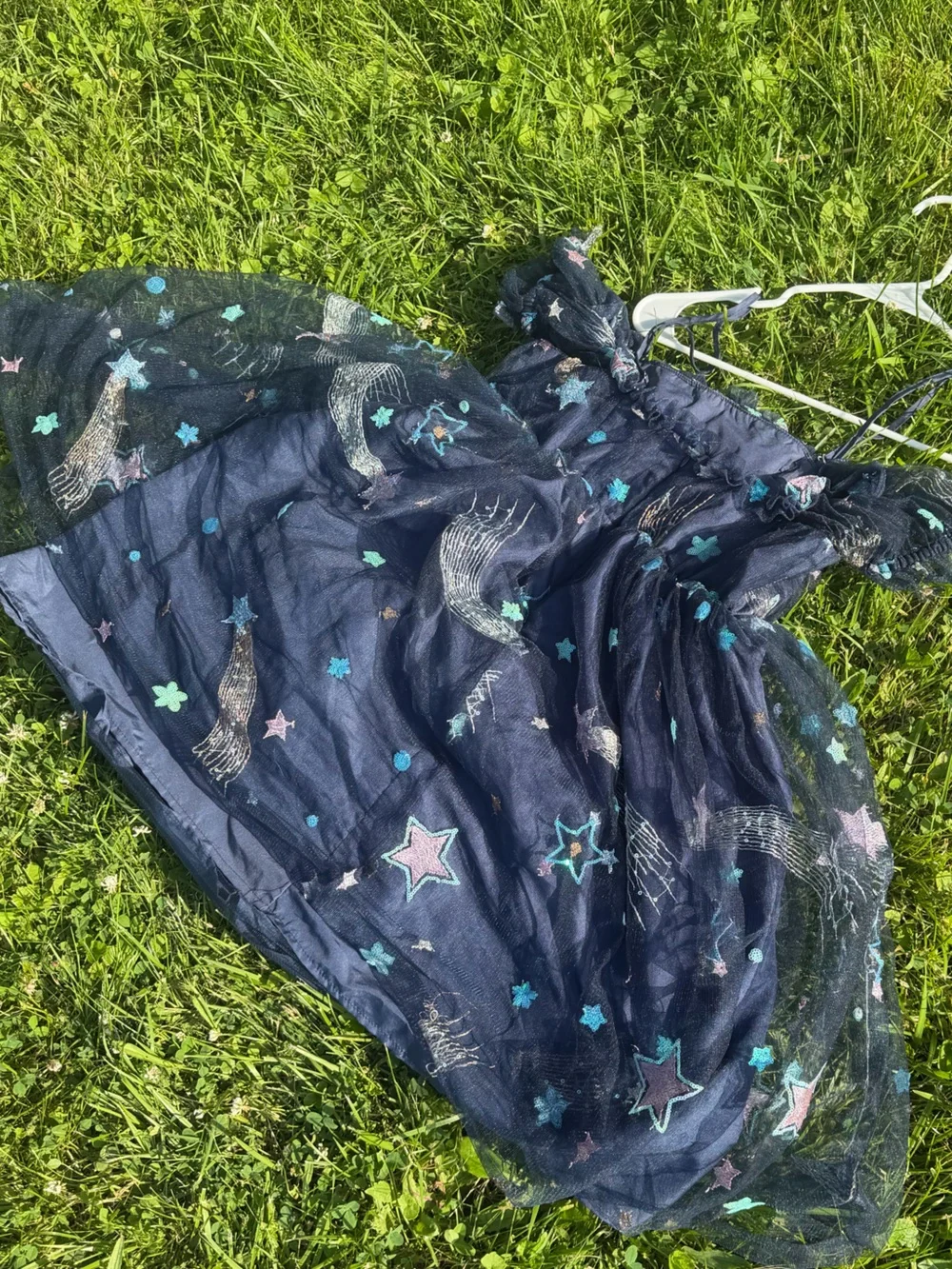 Unique Vintage SMAK PARLOURBaby doll Star Navy Tulle Off the shoulder Mini Dress